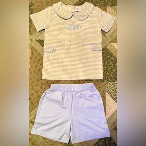 NWT Boys “Conner” Stitchy Fish Classic Gingham Collared Shirt & Shorts Set Sz 5t